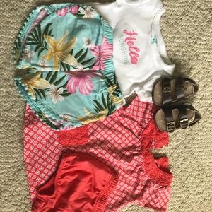 Two Carter’s summer outfit and Old Navy Sandals.